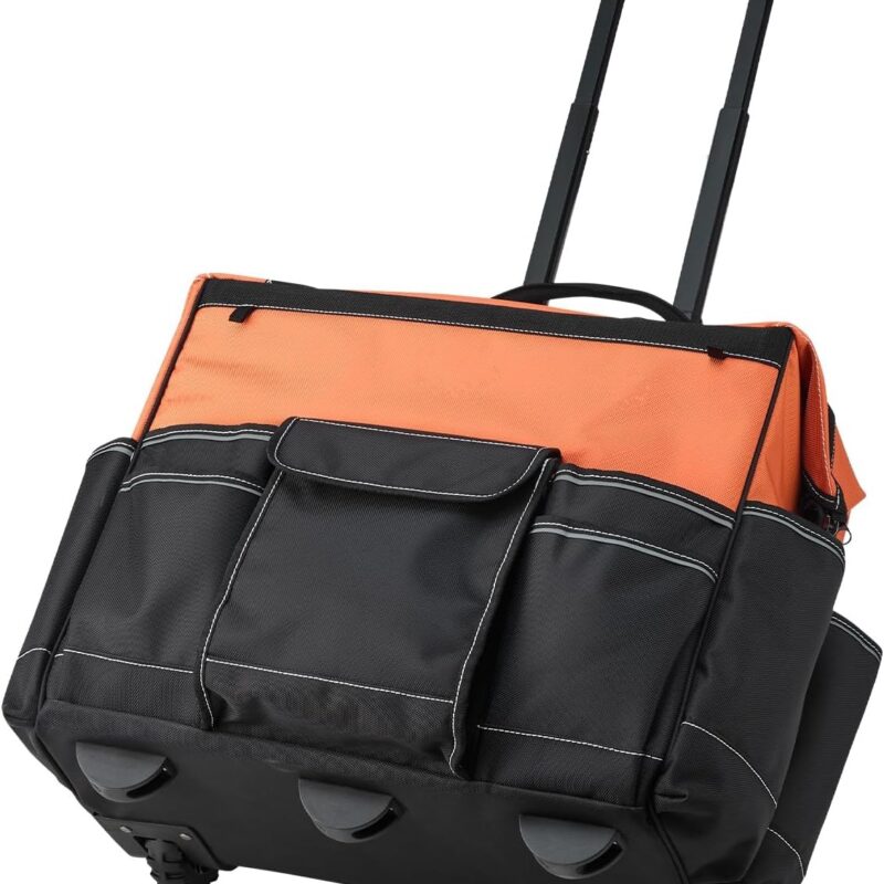 20" Rolling Tool Bag with Wheels – Heavy-Duty Tool Organizer with Telescoping Handle, Stable Base & 110 lbs Load Capacity for Mechanics, Contractors & Electricians