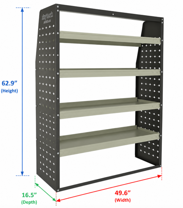 62.9" Heavy Duty Van Shelving for Transit, Sprinter & ProMaster High Roof Vans – 16.5" Deep Storage Rack