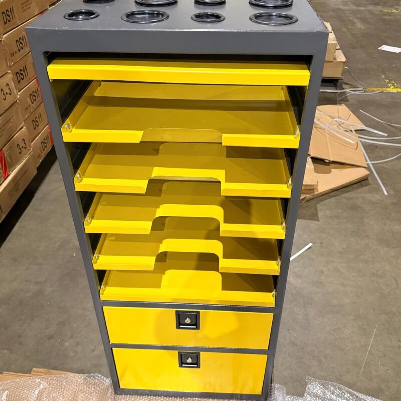 Heavy Duty Van Tool Storage Cabinet with Locking Drawers, Mobile Workshop Workstation Cabinet for Electricians, HVAC & Contractors, Steel Tool Organizer with Top Storage Holders