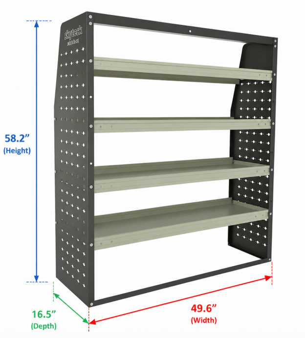 58.2″ Heavy Duty Van Shelving for Transit, Sprinter & ProMaster High Roof Vans – 16.5″ Deep Storage Rack,Model: NVS1483